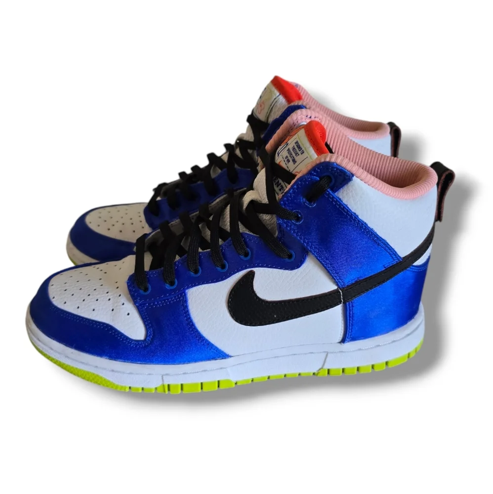 NIKE Women's Dunk High Blue Satin & Leather Sneakers - Picture 3 of 16